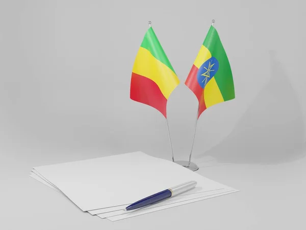Éthiopie Drapeaux Accord Mali Fond Blanc Render — Photo
