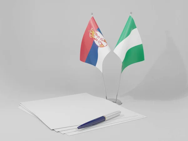 Nigeria Serbia Agreement Flags White Background Render — Stock Photo, Image