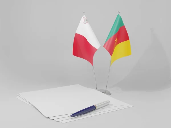 Cameroon Malta Agreement Flags White Background Render — стокове фото