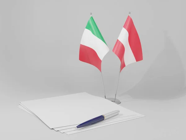 Austria Banderas Del Acuerdo Italia Fondo Blanco Render —  Fotos de Stock