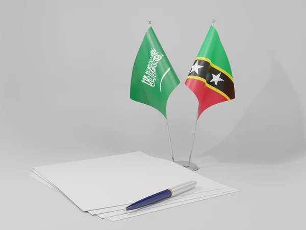 Saint Kitts Nevis Arabia Saudyjska Flagi Umowy Białe Tło Render — Zdjęcie stockowe