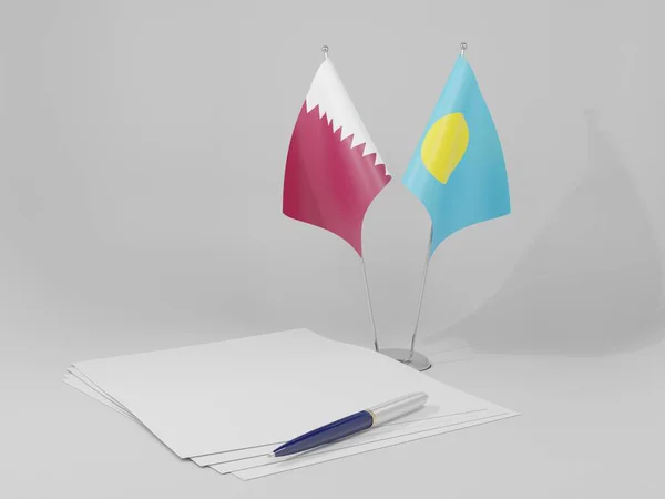 Palau Flagi Umowy Katarskiej Białe Tło Render — Zdjęcie stockowe