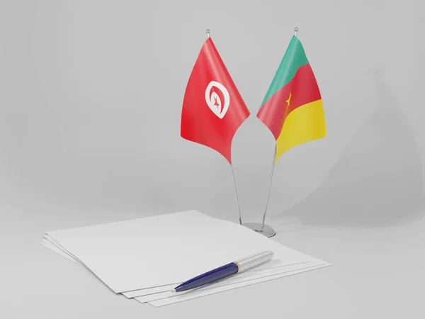 Καμερούν Τυνησία Σημαίες Συμφωνία Λευκό Φόντο Render — Φωτογραφία Αρχείου