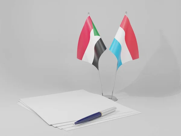 Luxemburgo Sudão Acordo Bandeiras Fundo Branco Render — Fotografia de Stock