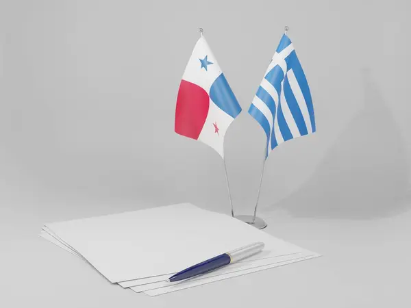 Grecia Banderas Del Acuerdo Panamá Fondo Blanco Render — Foto de Stock