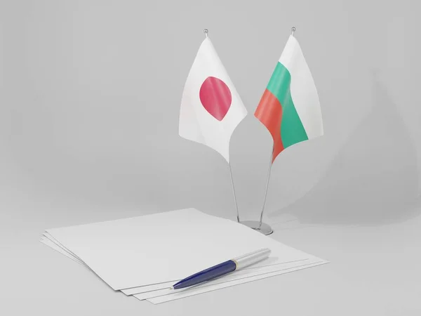 Болгарія Японія Прапори Угоди Білий Фон Рендер — стокове фото