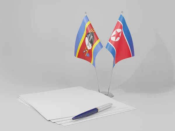 Σημαίες Της Συμφωνίας Βόρειας Κορέας Σουαζιλάνδης Λευκό Φόντο Render — Φωτογραφία Αρχείου