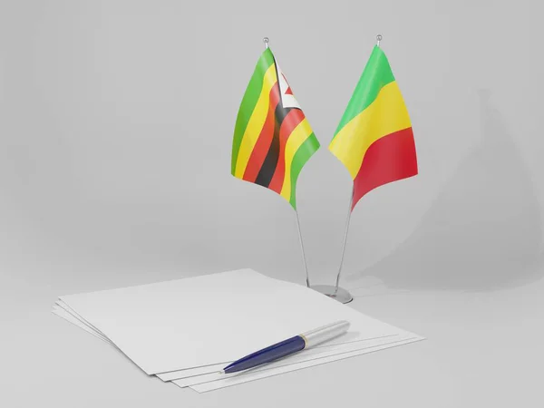 Mali Zimbabwe Overeenkomst Vlaggen Witte Achtergrond Render — Stockfoto