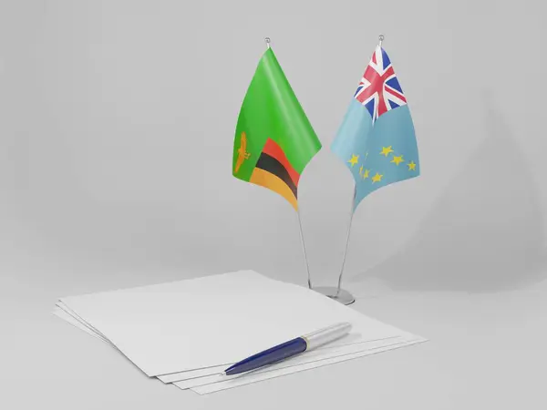 Σημαίες Συμφωνία Τουβαλού Ζάμπια Λευκό Φόντο Render — Φωτογραφία Αρχείου