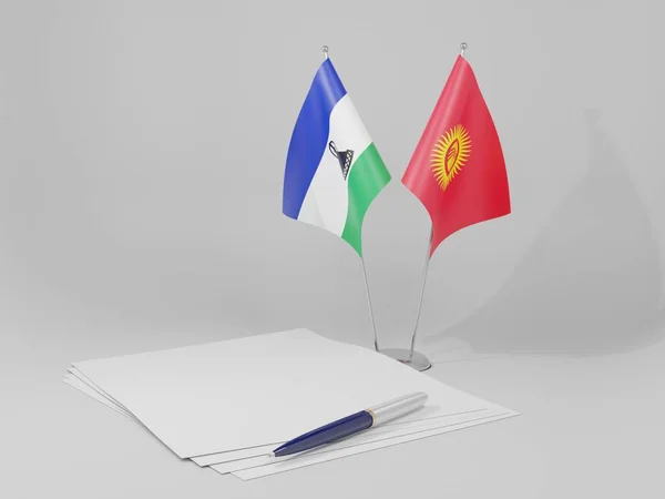 Kirgizië Vlaggen Van Lesotho Overeenkomst Witte Achtergrond Render — Stockfoto