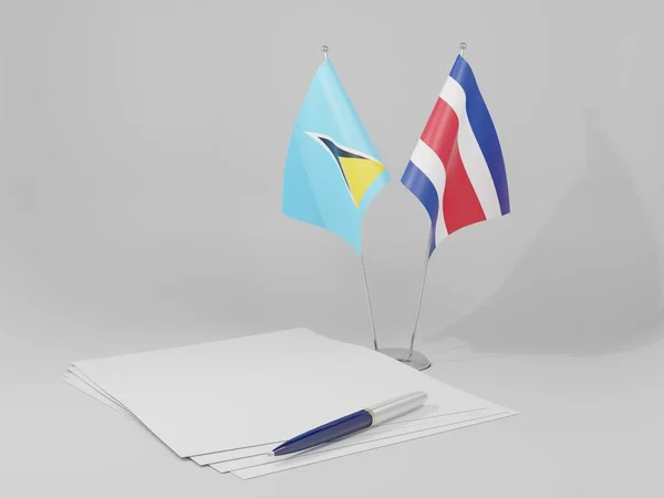 Costa Rica Overeenkomst Van Saint Lucia Vlaggen Witte Achtergrond Render — Stockfoto