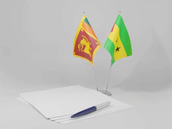 Sao Tomé Principe Overeenkomst Van Sri Lanka Vlaggen Witte Achtergrond — Stockfoto