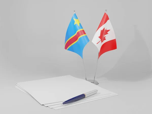 Banderas Canadá Congo República Democrática Acuerdo Fondo Blanco Render — Foto de Stock