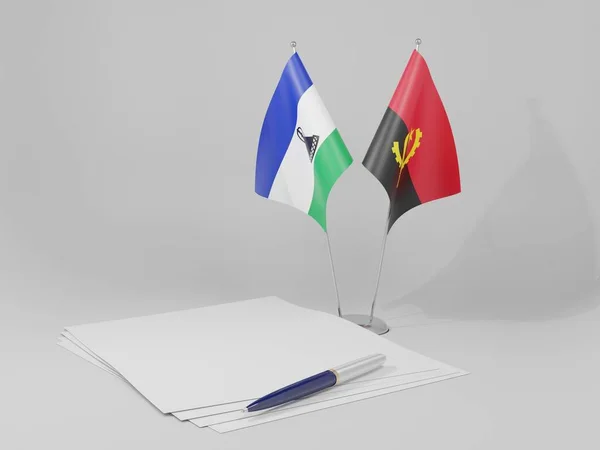 Angola Drapeaux Accord Lesotho Fond Blanc Render — Photo