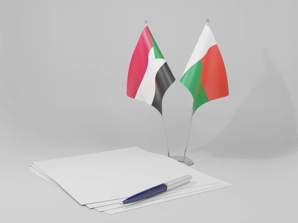 Madagascar Banderas Del Acuerdo Sudán Fondo Blanco Render —  Fotos de Stock