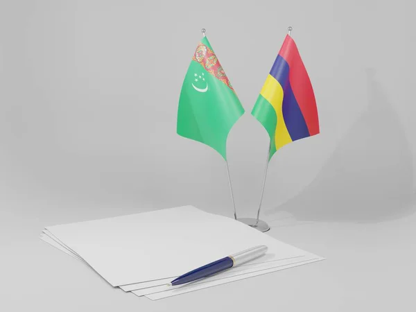 Μαυρίκιος Τουρκμενιστάν Σημαίες Συμφωνίας Λευκό Φόντο Render — Φωτογραφία Αρχείου