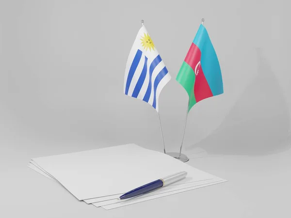 Azerbejdżan Urugwaj Flagi Porozumienia Białe Tło Render — Zdjęcie stockowe