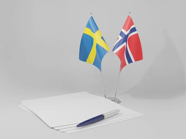 Norvégia Svédország Megállapodás Zászlók Fehér Háttér Render — Stock Fotó