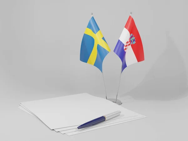 크로아티아 스웨덴 Agreement Flags White Background Render — 스톡 사진