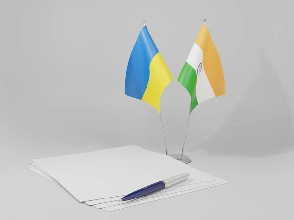 India Ukraine Agreement Flags White Background Render — стокове фото