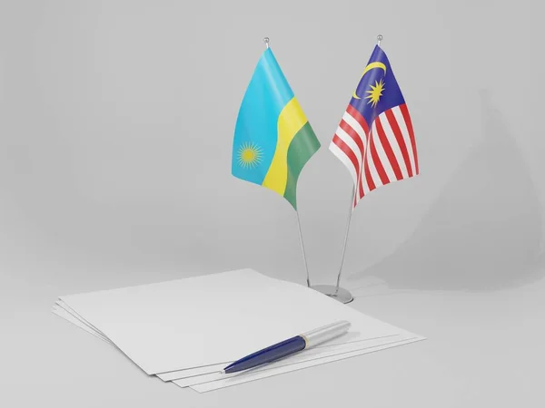 Malaysia Rwanda Agreement Flags White Background Render — 图库照片