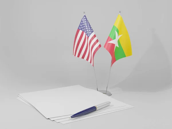 ミャンマー アメリカ合衆国国旗 3Dレンダリング — ストック写真