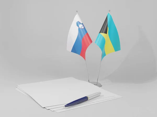 Bahamas Banderas Del Acuerdo Eslovenia Fondo Blanco Render —  Fotos de Stock
