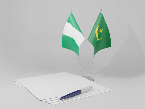 Mauritânia Nigéria Bandeiras Acordo Fundo Branco Render — Fotografia de Stock