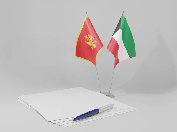 Kuwait Montenegro Banderas Del Acuerdo Fondo Blanco Render — Foto de Stock