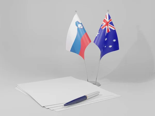 Avusturalya Slovenya Anlaşması Bayrakları Beyaz Arkaplan Hazırlama — Stok fotoğraf