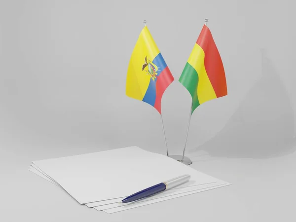Bolívia Acordo Equador Bandeiras Fundo Branco Render — Fotografia de Stock