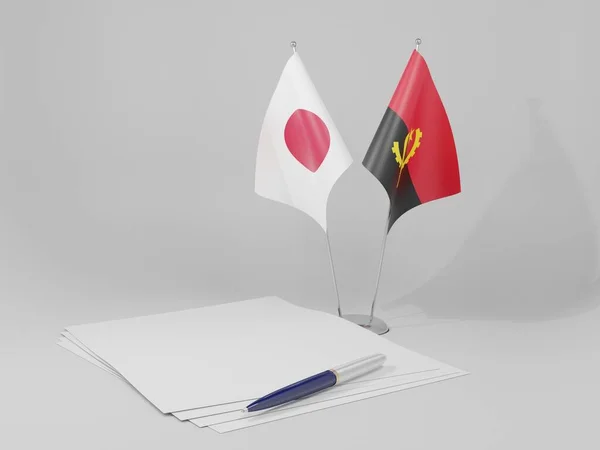 Angola Japan Agreement Flags White Background Render — стокове фото