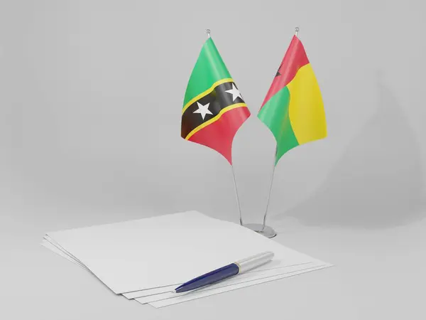 Guinea Bissau Bandiere Dell Accordo Saint Kitts Nevis Sfondo Bianco — Foto Stock