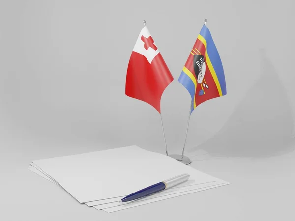 Swazilandia Banderas Acuerdo Tonga Fondo Blanco Render — Foto de Stock