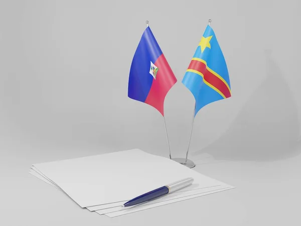 Congo Democratic Republic Haiti Agreement Flags White Background Render — стокове фото