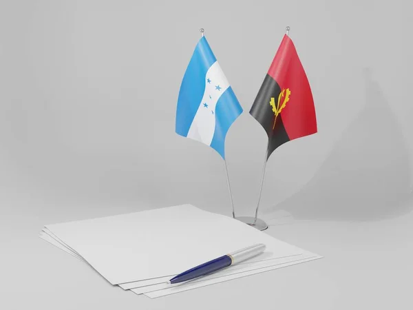 Angola Bandiere Dell Accordo Honduras Sfondo Bianco Render — Foto Stock