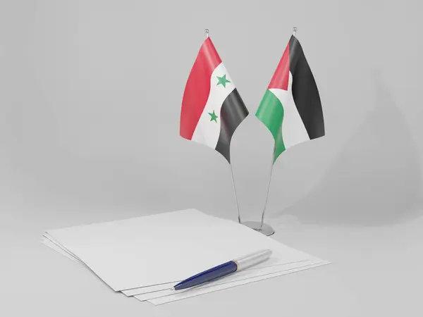 Παλαιστίνη Syria Agreement Flags White Background Render — Φωτογραφία Αρχείου