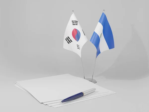 Salvador Acordo Coreia Sul Bandeiras Fundo Branco Render — Fotografia de Stock