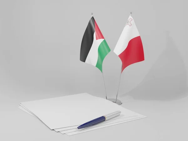 马耳他 巴勒斯坦协定旗帜 白色背景 3D渲染 — 图库照片