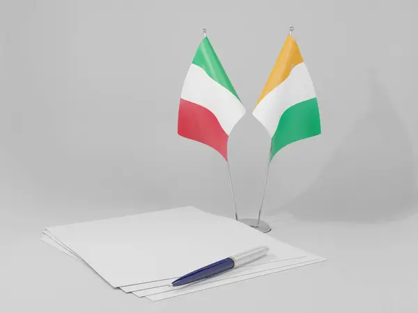 Ivoorkust Overeenkomst Van Italië Vlaggen Witte Achtergrond Render — Stockfoto