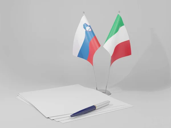 Italy Slovenia Agreement Flags White Background Render — Stock Photo, Image
