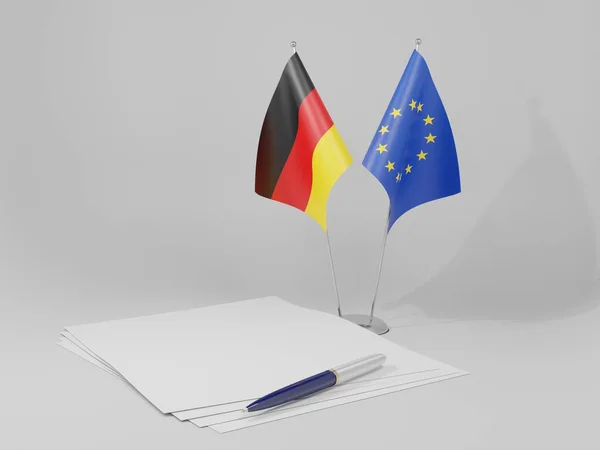 Overeenkomst Europese Unie Duitsland Vlaggen Witte Achtergrond Render — Stockfoto