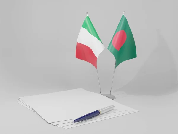 Bangladesh Banderas Del Acuerdo Italia Fondo Blanco Render — Foto de Stock