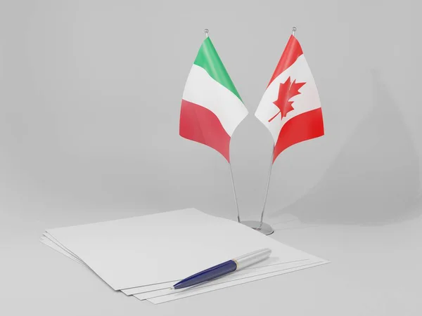 Banderas Del Acuerdo Canadá Italia Fondo Blanco Render —  Fotos de Stock