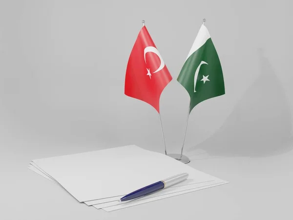 Πακιστάν Τουρκία Σημαίες Συμφωνίας Λευκό Φόντο Render — Φωτογραφία Αρχείου