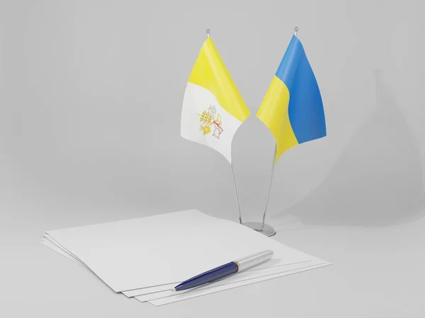 Ukrayna Vatikan Şehir Anlaşması Bayrakları Beyaz Arkaplan Render — Stok fotoğraf