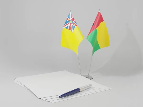 기니비사우 Niue Agreement Flags White Background Render — 스톡 사진