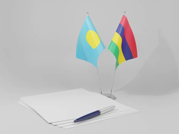 Mauritius Palau Anlaşması Bayrakları Beyaz Arkaplan Render — Stok fotoğraf