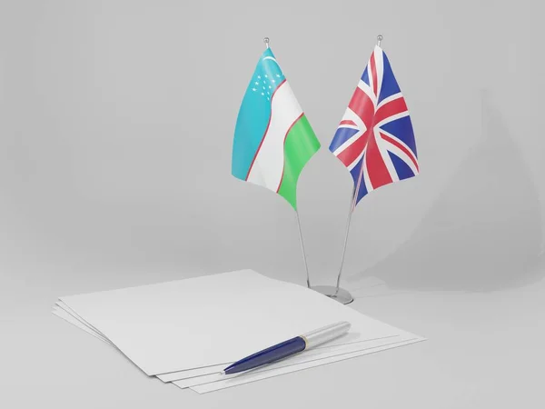 Ηνωμένο Βασίλειο Ουζμπεκιστάν Συμφωνία Σημαίες Λευκό Φόντο Render — Φωτογραφία Αρχείου