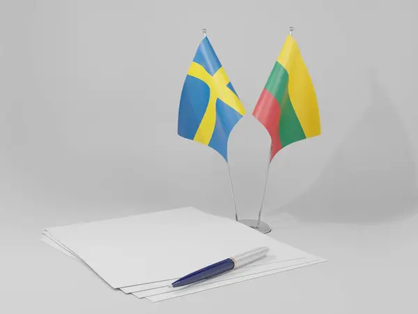 Litvánia Svédország Megállapodás Zászlók Fehér Háttér Render — Stock Fotó